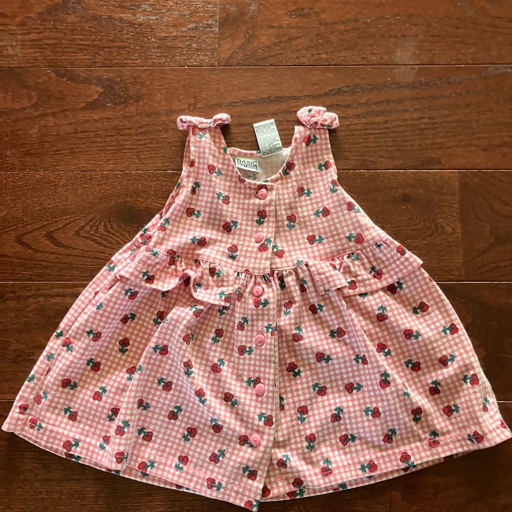 Vintage 90s baby girl cherry gingham dress
